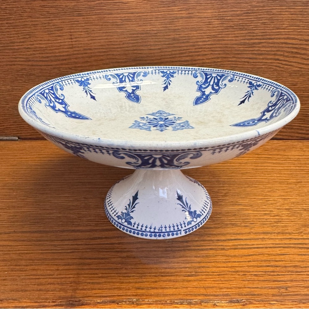 Vintage French Transferware Luneville Petersbourg Cake Plate Blue and White